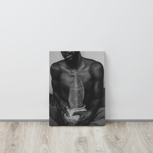 A Whale Fin's Cradle Canvas Print (Black & White)