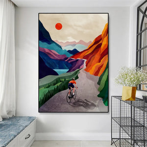 Colorful Mountains Cycling - Canvas Print