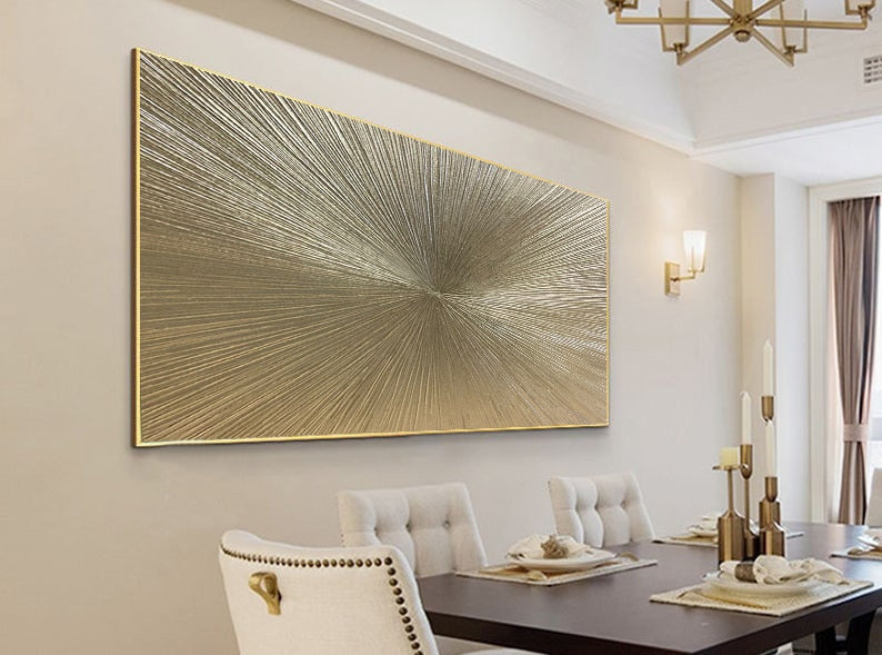 Oversized Gold Leaf Textured Painting on Canvas