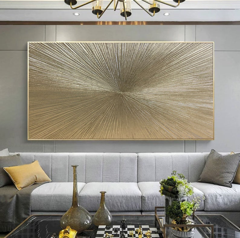 Oversized Gold Leaf Textured Painting on Canvas
