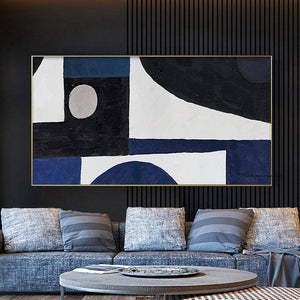 Abstract Geometric Color Black Blue Oil Painting on Canvas