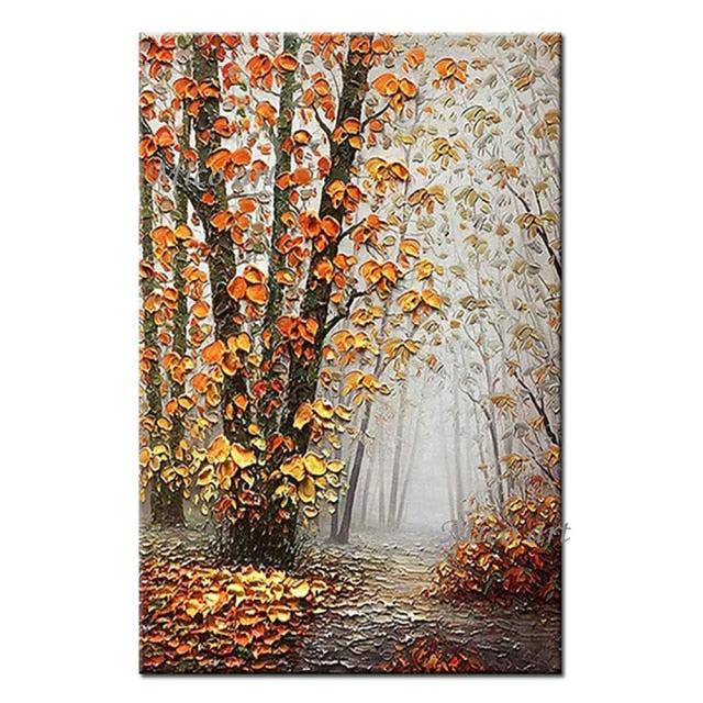 Birch Tree Landscape - Textured Oil Painting On Canvas