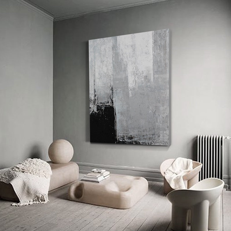 Minimalist Gray Abstract Landscape Oil painting on Canvas