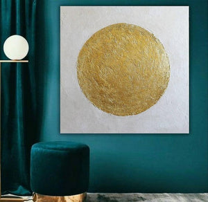 Oversize Abstract Gold Leaf Textured Oil Painting on Canvas