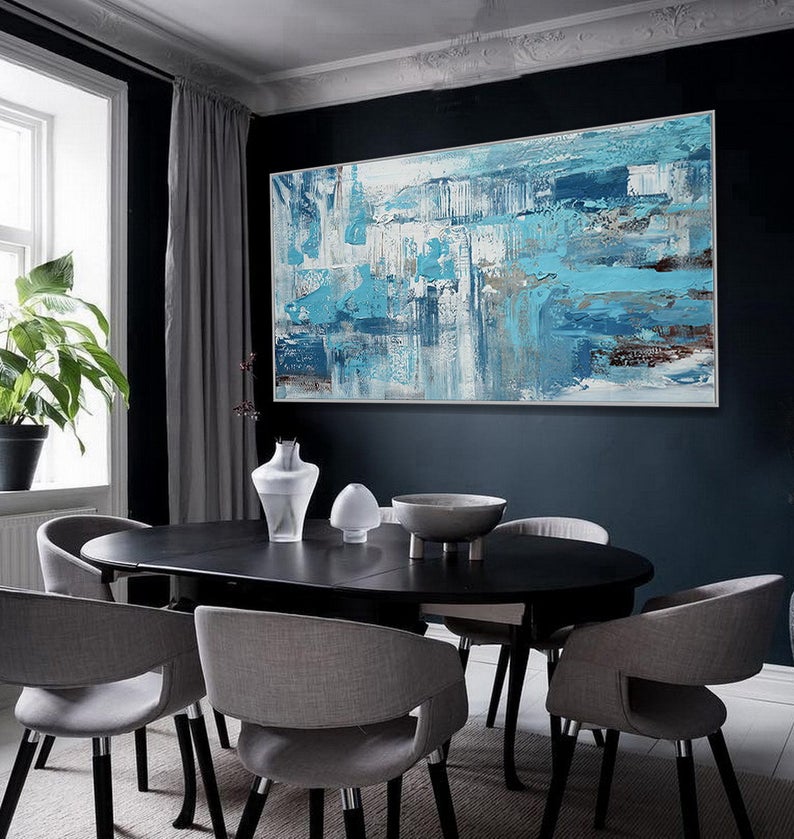 Contemporary Textured Abstract Panoramic Oil Painting on Canvas