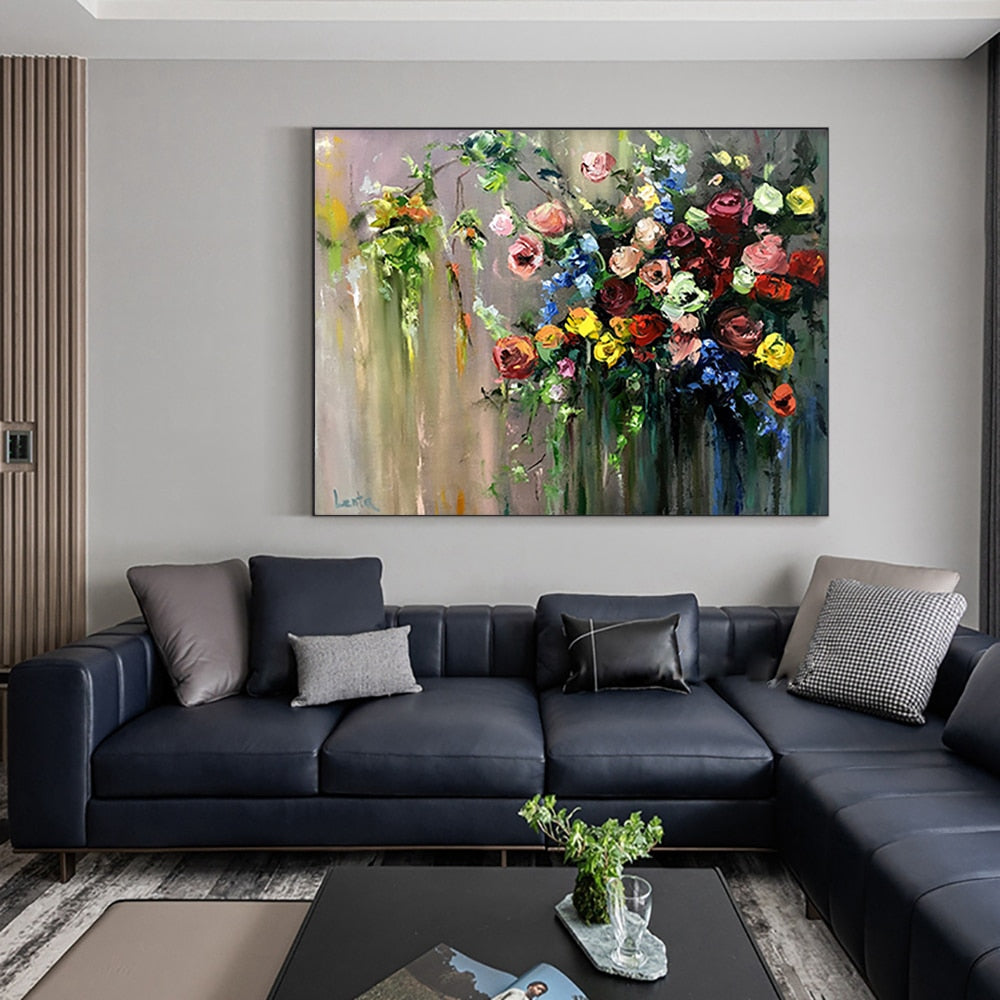 Internal Divide - Abstract Rose Flower Oil Painting on Canvas