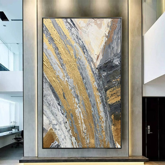 Abstract Gold Foil Thick Textured Oil Paintings on Canvas
