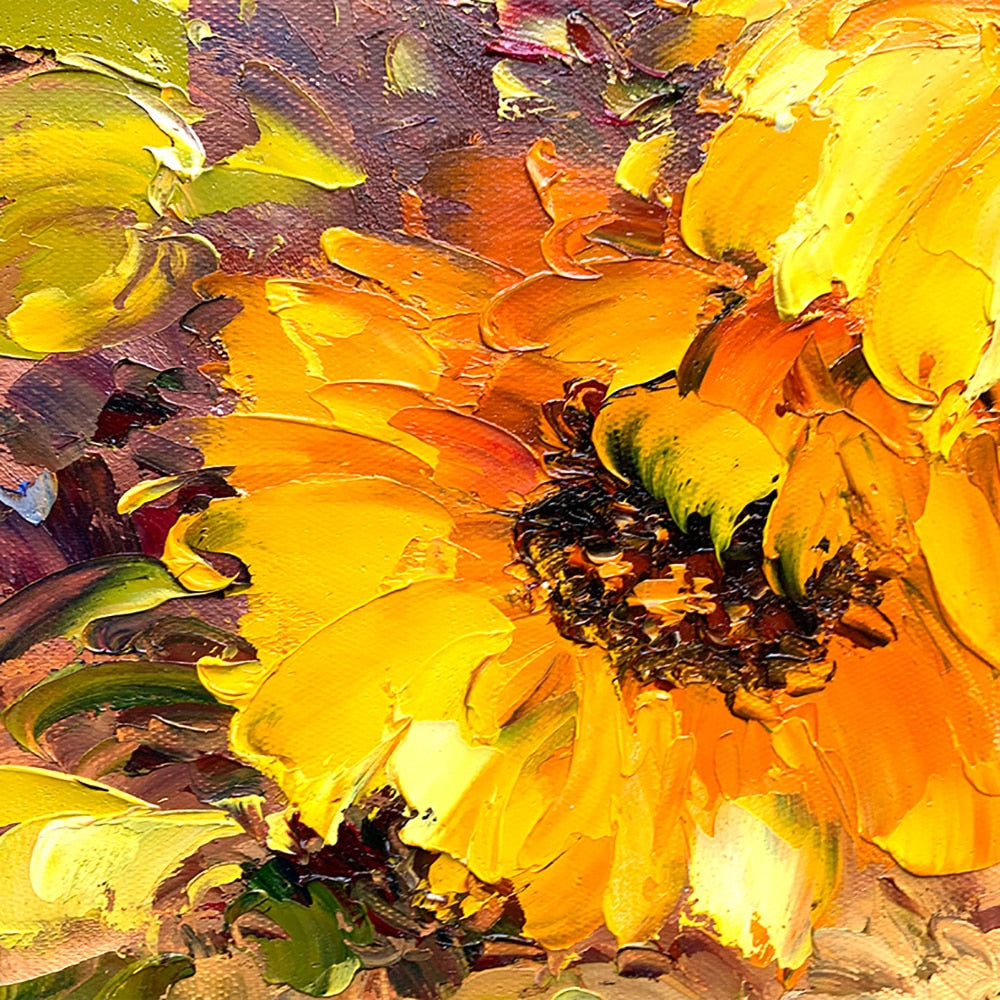 Spurious Suspect - Textured Sunflowers Oil Painting on Canvas