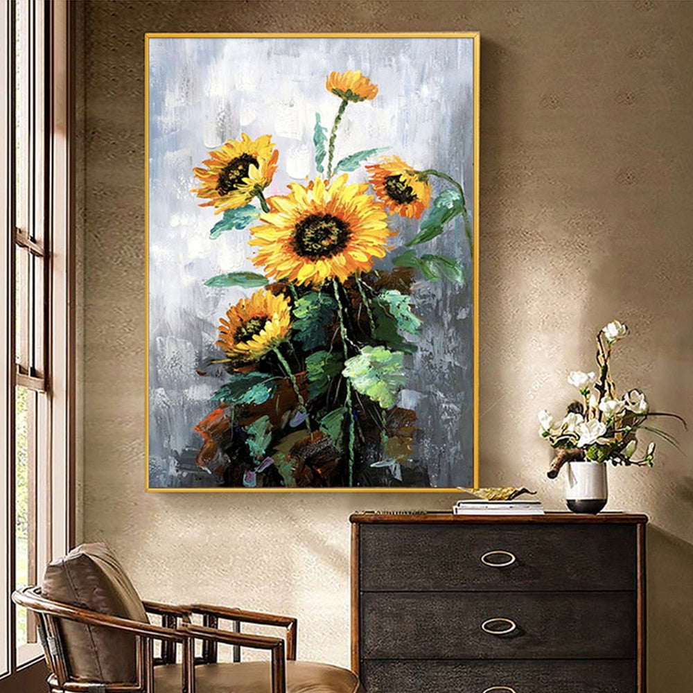 Support of Curiosity - Sunflower Oil Painting On Canvas